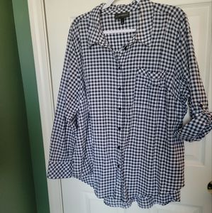 Lane Bryant 26 Gingham Cotton Button Up Blouse